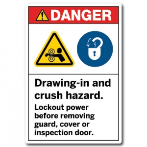 Drawing In And Crush Hazard Lockout Power Before Removing Guard Cover Or Inspection Door