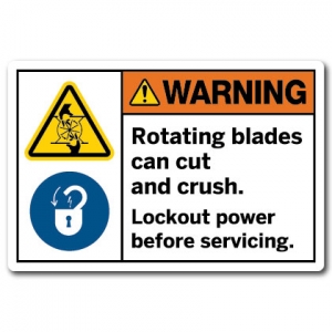 Rotating Blades Can Crush And Cut Lockout Power Before Servicing