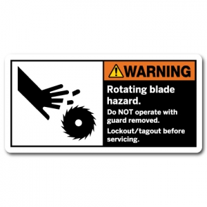Rotating Blade Hazard Do Not Operate With Guard Removed Lockout Tagout Before Servicing
