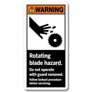 Rotating Blade Hazard Do Not Operate With Guard Removed Follow Lockout Procedure Before Servicing
