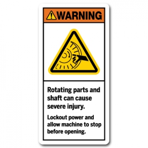 Rotating Parts And Shaft Can Cause Severe Injury Lockout Power And Allow Machine To Stop Before Opening