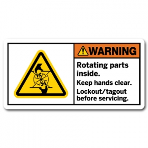 Rotating Parts Inside Keep Hands Clear Lockout Tagout Before Servicing