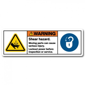 Shear Hazard Moving Parts Can Cause Serious Injury Lockout Power Before Inspection Or Service