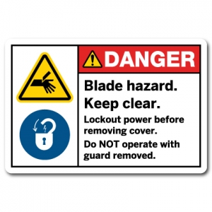 Blade Hazard Keep Clear Lockout Power Before Removing Cover Do Not Operate With Guard Removed