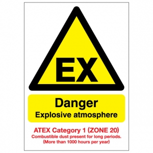 EX Danger Explosive Atmosphere Combustible Dust ATEX Category 1 Zone 20