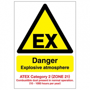 EX Danger Explosive Atmosphere Combustible Dust ATEX Category 2 Zone 21