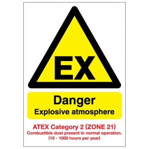 EX Danger Explosive Atmosphere Combustible Dust ATEX Category 2 Zone 21