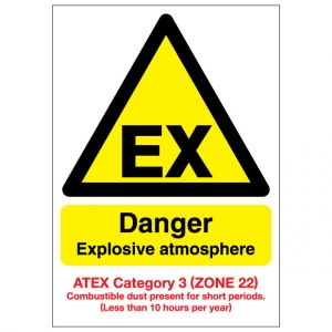 EX Danger Explosive Atmosphere Combustible Dust ATEX Category 3 Zone 22