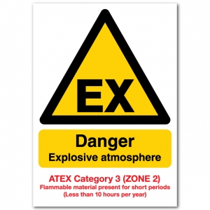 EX Danger Explosive Atmosphere Flammable Material ATEX Category 3 Zone 2