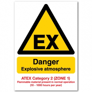 EX Danger Explosive Atmosphere Flammable Material ATEX Category 2 Zone 1