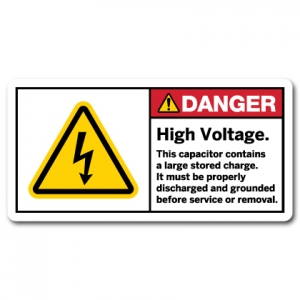 High Voltage This Capacitor Contains A Large Stored Charge It Must Be Properly Discharged And Grounded Before Service Or Removal