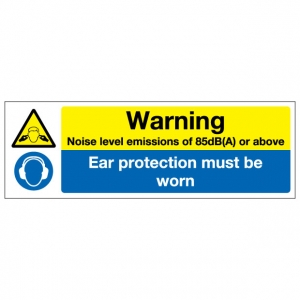 Warning Noise Level Emissions Of 85dB Or Above Ear Protection Must Be Worn