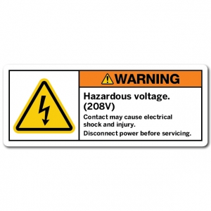 Hazardous Voltage 208V Contact May Cause Electrical Shock And Injury Disconnect Power Before Servicing